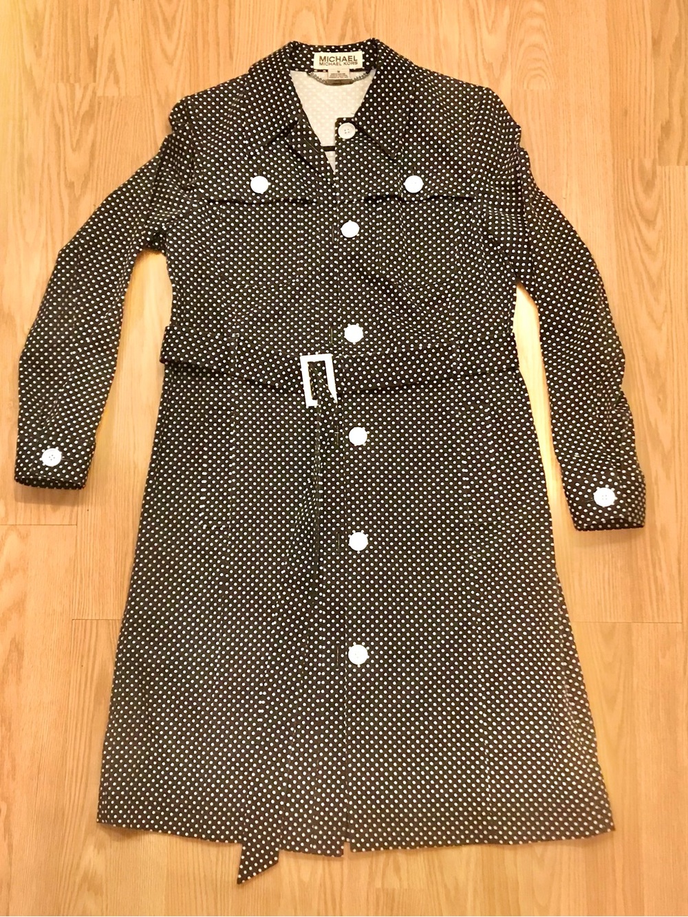 Michael Kors Woman’s Black & White Polka Dot Belted Trench Coat/Dress